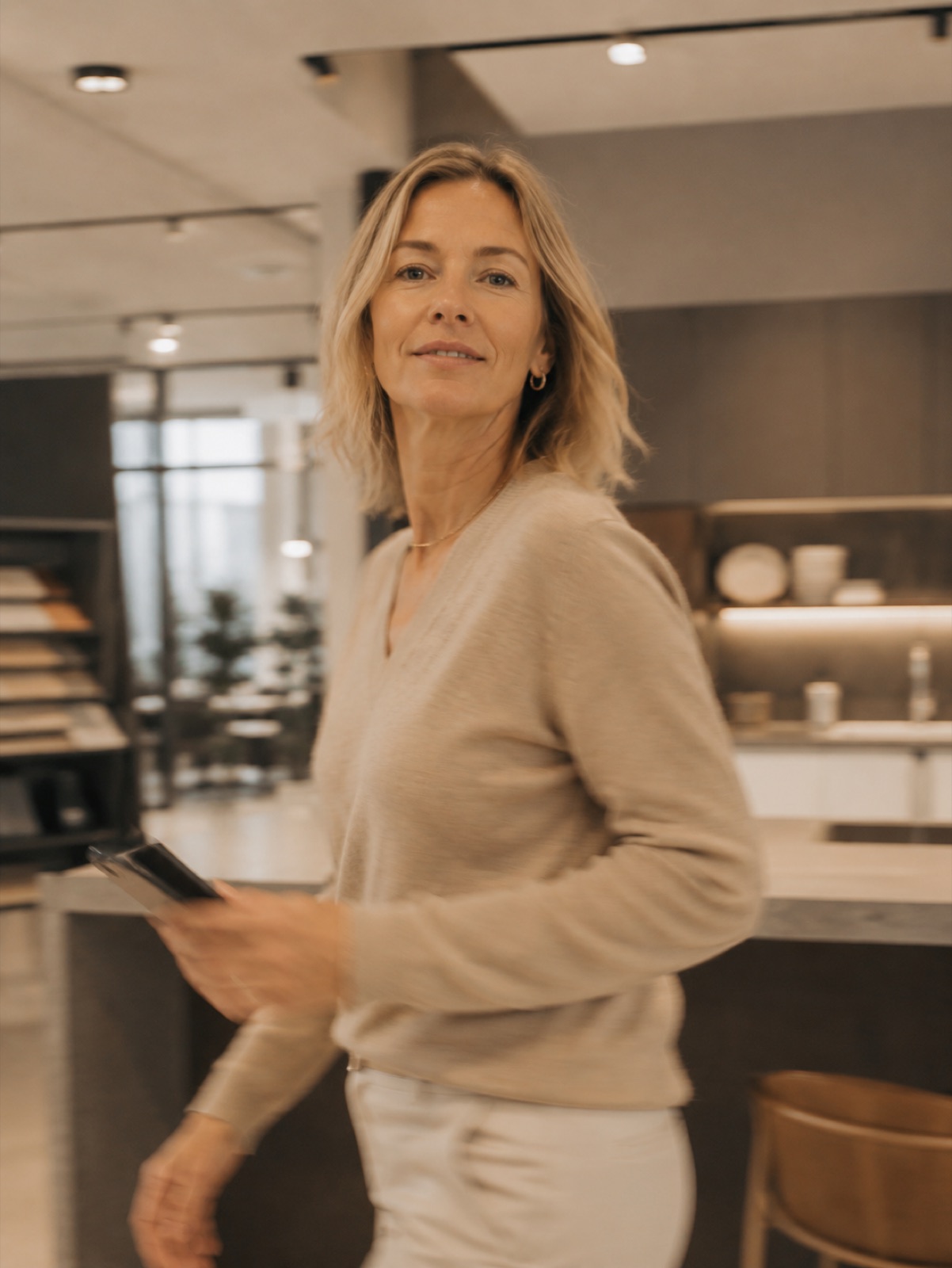 Fachkraft mit Tablet in einem modernen Studio